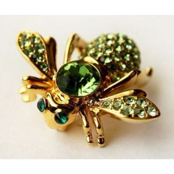 Joan Rivers Crystal Green Peridot BIRTHSTONE BEE BROOCH Gold Pin August Birthday - Picture 1 of 7